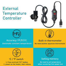 Diving aquarium heater, external temperature controller